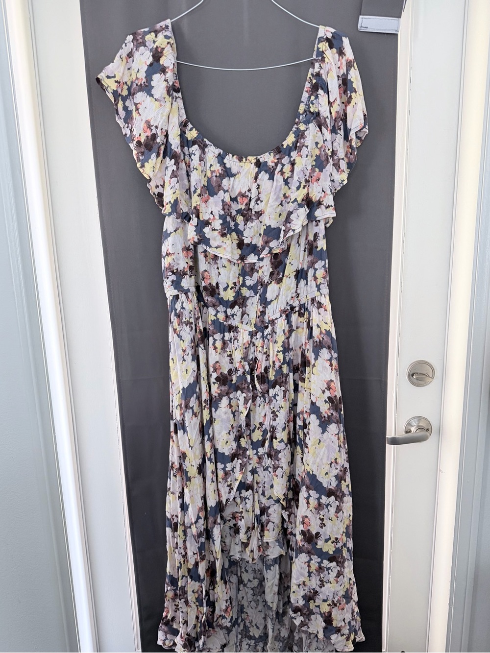 torrid Lavender Floral Asymmetrical Step-Hem Dress romper combo.